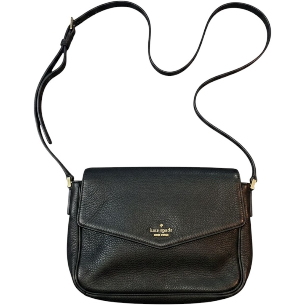 Kate Spade Black Leather Crossbody Purse Adjustable Strap Designer Boho Handbag
